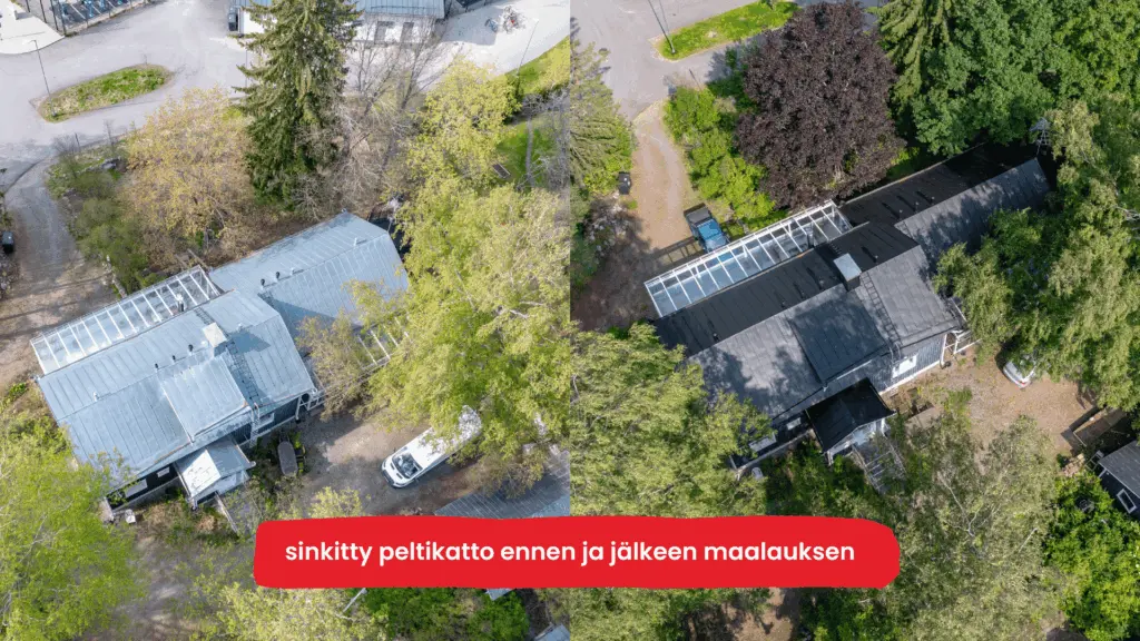sinkityn peltikaton maalaus ennen ja jälkeen