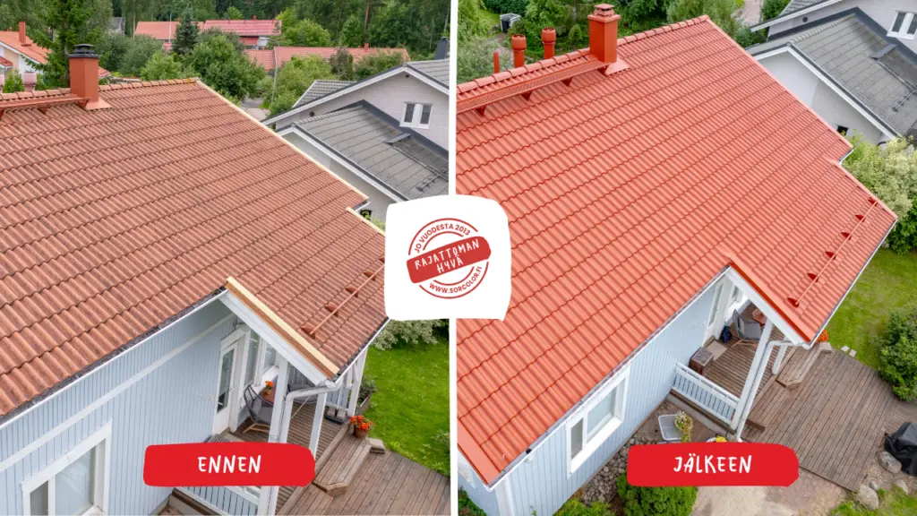 Tiilikatto ennen ja jälkeen pinnoituksen